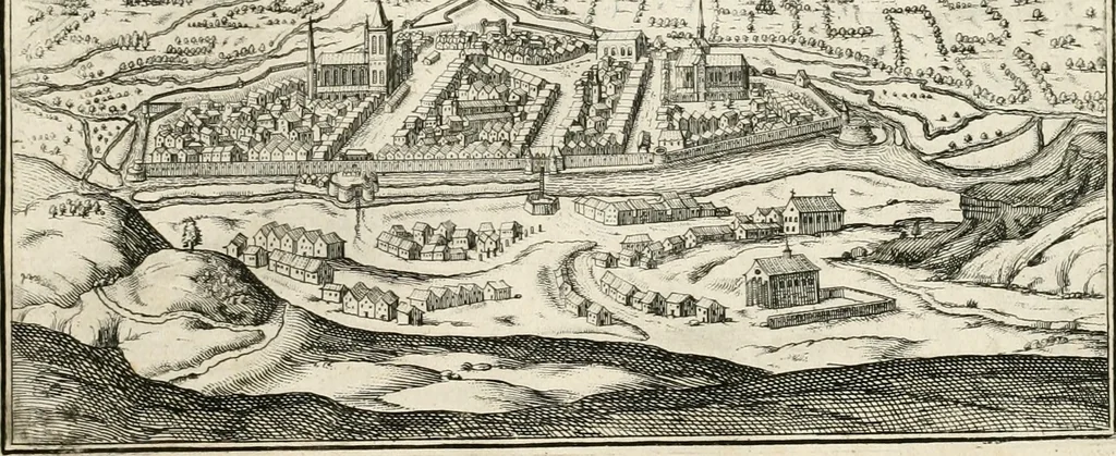 An illustration from Premiere[-seconde] partie, Les plans et profilz de toutes les principalles villes et lieux considerables de France : ensemble les cartes generalles de chascune prouince & les particulières de chasque gouuernement d'icelles, 1636, leaf 414