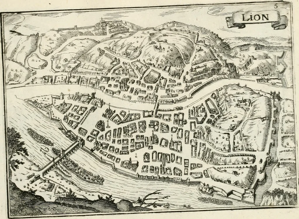 An illustration from Premiere[-seconde] partie, Les plans et profilz de toutes les principalles villes et lieux considerables de France : ensemble les cartes generalles de chascune prouince & les particulières de chasque gouuernement d'icelles, 1636, leaf 606