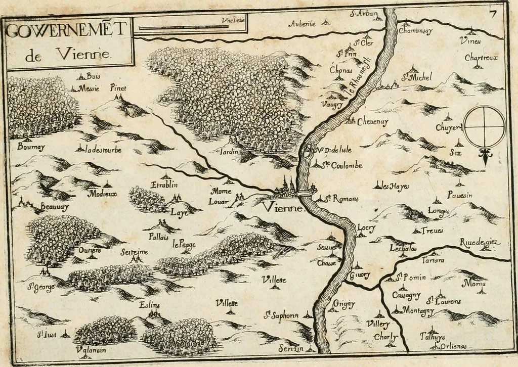 An illustration from Premiere[-seconde] partie, Les plans et profilz de toutes les principalles villes et lieux considerables de France : ensemble les cartes generalles de chascune prouince & les particulières de chasque gouuernement d'icelles, 1636, leaf 610