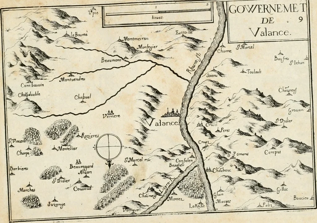 An illustration from Premiere[-seconde] partie, Les plans et profilz de toutes les principalles villes et lieux considerables de France : ensemble les cartes generalles de chascune prouince & les particulières de chasque gouuernement d'icelles, 1636, leaf 614