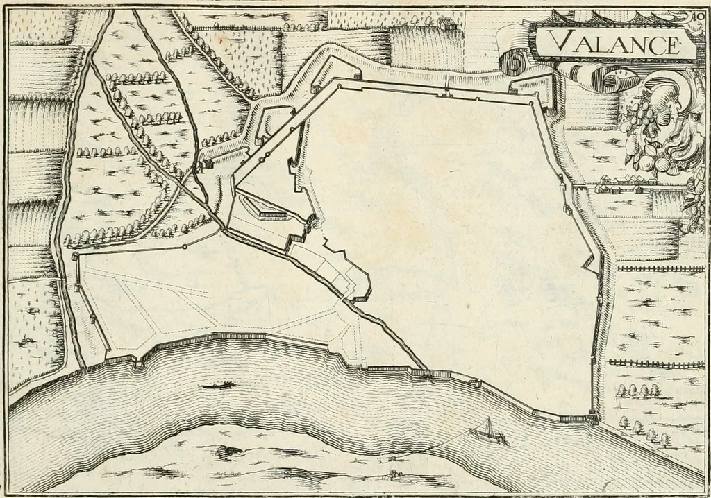 An illustration from Premiere[-seconde] partie, Les plans et profilz de toutes les principalles villes et lieux considerables de France : ensemble les cartes generalles de chascune prouince & les particulières de chasque gouuernement d'icelles, 1636, leaf 616