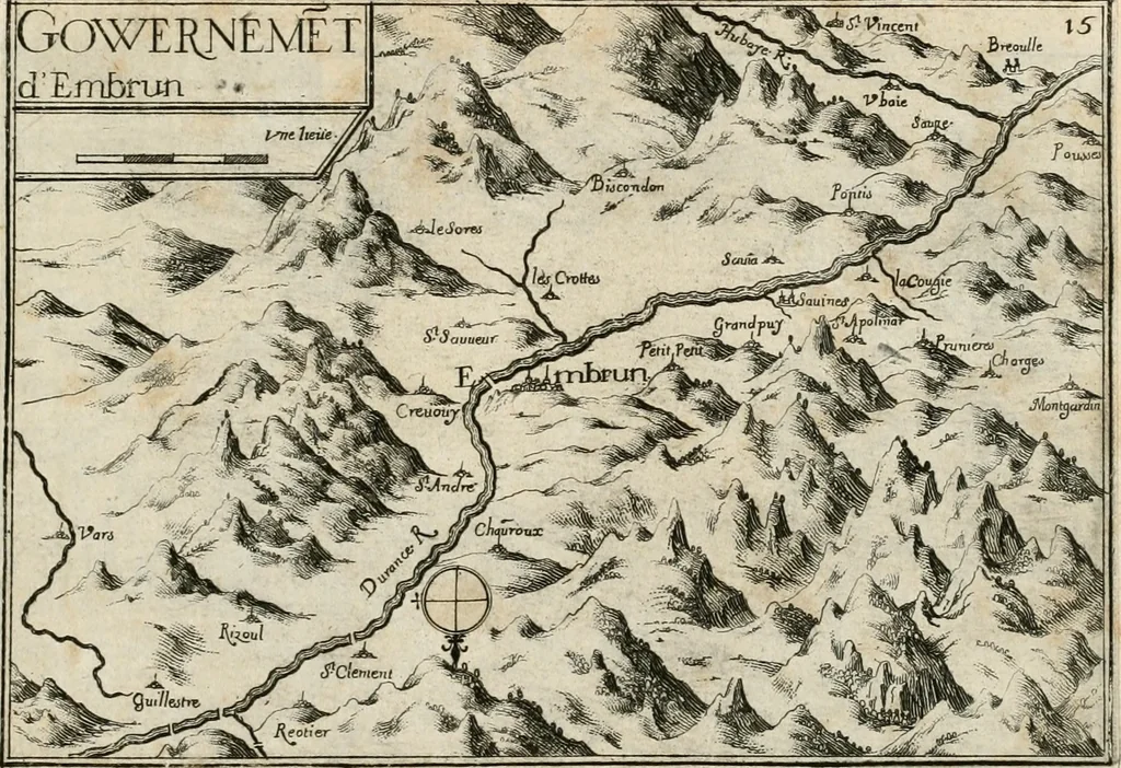 An illustration from Premiere[-seconde] partie, Les plans et profilz de toutes les principalles villes et lieux considerables de France : ensemble les cartes generalles de chascune prouince & les particulières de chasque gouuernement d'icelles, 1636, leaf 626