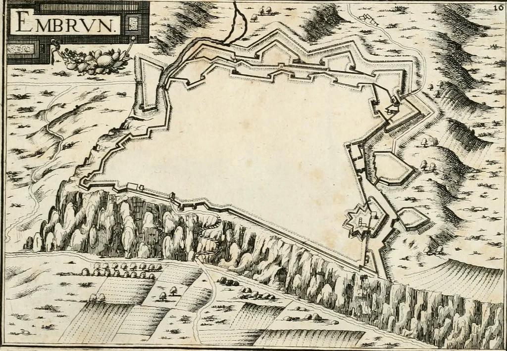 An illustration from Premiere[-seconde] partie, Les plans et profilz de toutes les principalles villes et lieux considerables de France : ensemble les cartes generalles de chascune prouince & les particulières de chasque gouuernement d'icelles, 1636, leaf 628