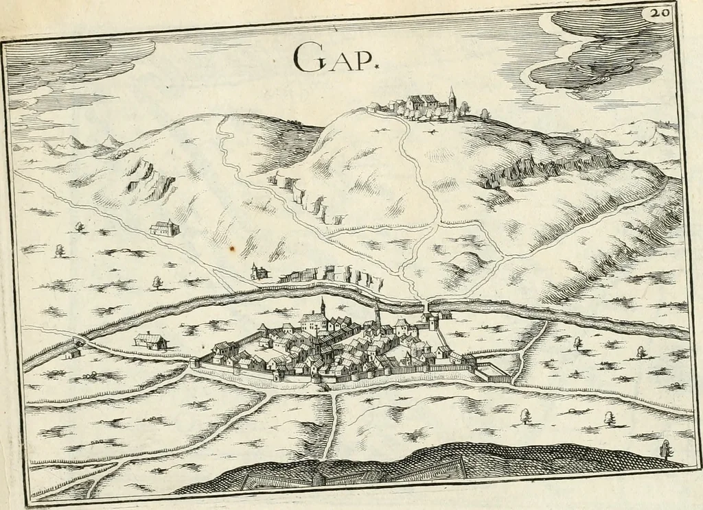 An illustration from Premiere[-seconde] partie, Les plans et profilz de toutes les principalles villes et lieux considerables de France : ensemble les cartes generalles de chascune prouince & les particulières de chasque gouuernement d'icelles, 1636, leaf 636