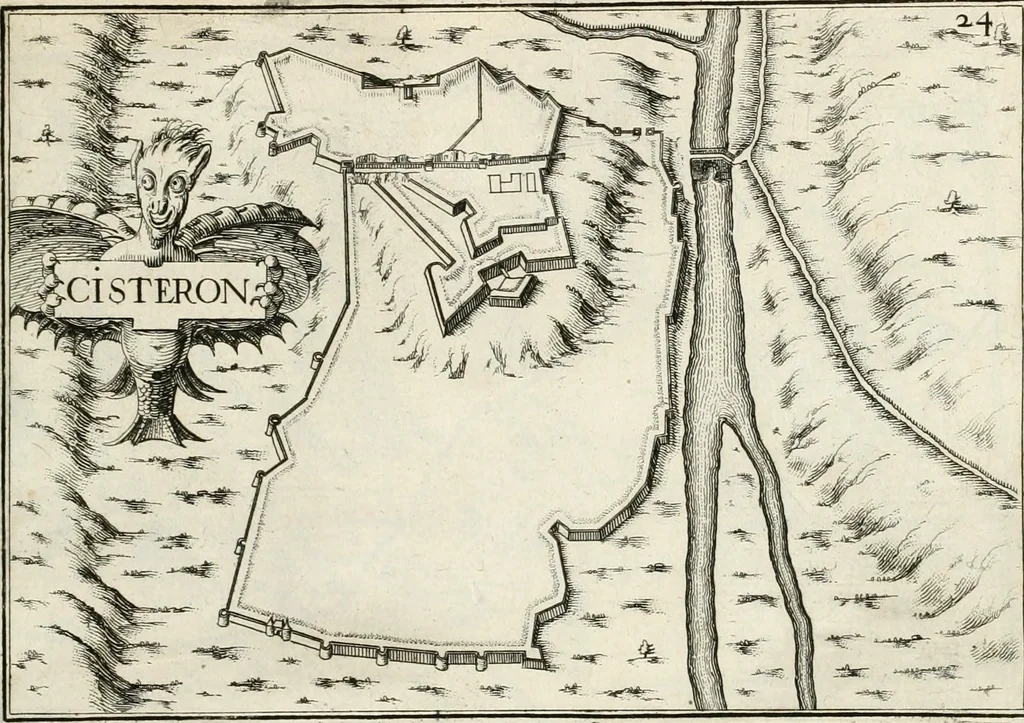 An illustration from Premiere[-seconde] partie, Les plans et profilz de toutes les principalles villes et lieux considerables de France : ensemble les cartes generalles de chascune prouince & les particulières de chasque gouuernement d'icelles, 1636, leaf 644