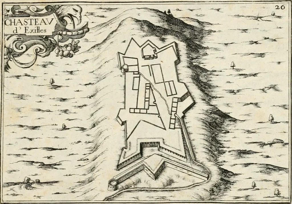 An illustration from Premiere[-seconde] partie, Les plans et profilz de toutes les principalles villes et lieux considerables de France : ensemble les cartes generalles de chascune prouince & les particulières de chasque gouuernement d'icelles, 1636, leaf 648
