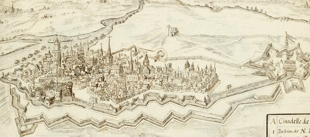 An illustration from Premiere[-seconde] partie, Les plans et profilz de toutes les principalles villes et lieux considerables de France : ensemble les cartes generalles de chascune prouince & les particulières de chasque gouuernement d'icelles, 1636, leaf 684