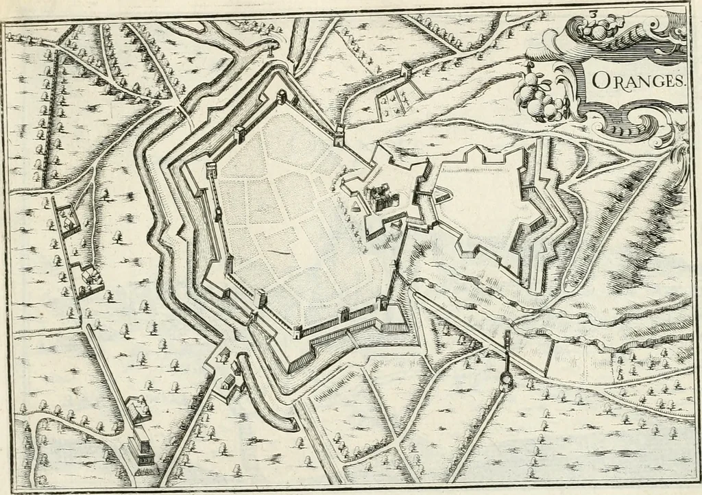 An illustration from Premiere[-seconde] partie, Les plans et profilz de toutes les principalles villes et lieux considerables de France : ensemble les cartes generalles de chascune prouince & les particulières de chasque gouuernement d'icelles, 1636, leaf 690