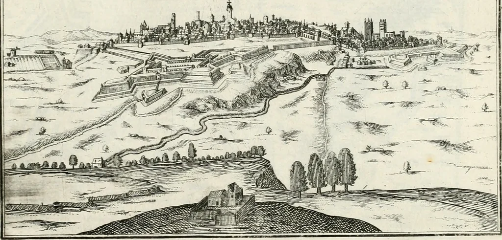 An illustration from Premiere[-seconde] partie, Les plans et profilz de toutes les principalles villes et lieux considerables de France : ensemble les cartes generalles de chascune prouince & les particulières de chasque gouuernement d'icelles, 1636, leaf 750