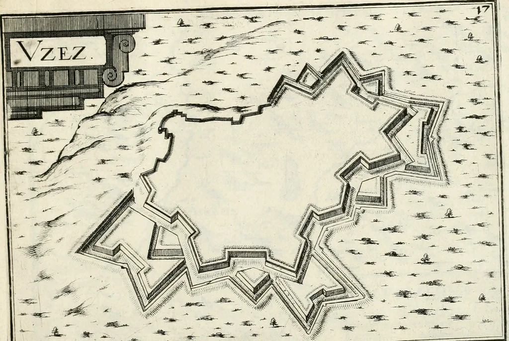 An illustration from Premiere[-seconde] partie, Les plans et profilz de toutes les principalles villes et lieux considerables de France : ensemble les cartes generalles de chascune prouince & les particulières de chasque gouuernement d'icelles, 1636, leaf 768