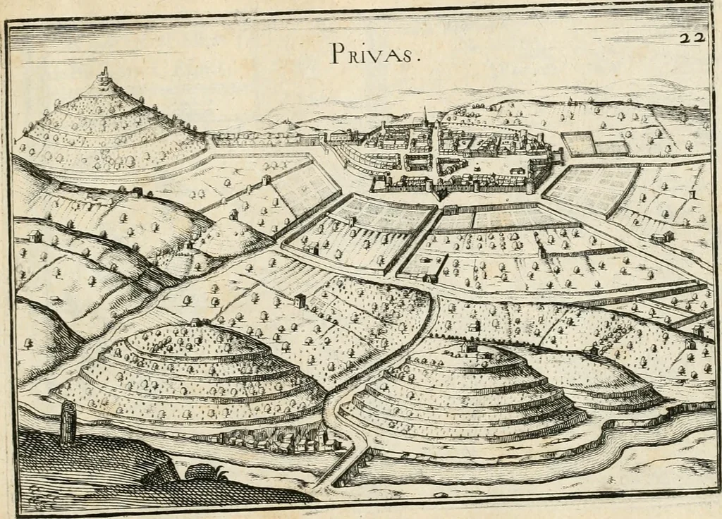 An illustration from Premiere[-seconde] partie, Les plans et profilz de toutes les principalles villes et lieux considerables de France : ensemble les cartes generalles de chascune prouince & les particulières de chasque gouuernement d'icelles, 1636, leaf 778