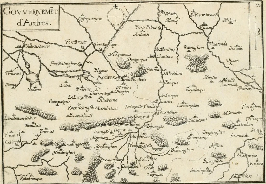 An illustration from Premiere[-seconde] partie, Les plans et profilz de toutes les principalles villes et lieux considerables de France : ensemble les cartes generalles de chascune prouince & les particulières de chasque gouuernement d'icelles, 1636, leaf 78
