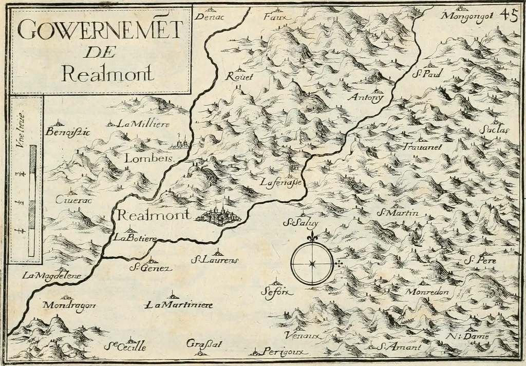 An illustration from Premiere[-seconde] partie, Les plans et profilz de toutes les principalles villes et lieux considerables de France : ensemble les cartes generalles de chascune prouince & les particulières de chasque gouuernement d'icelles, 1636, leaf 824