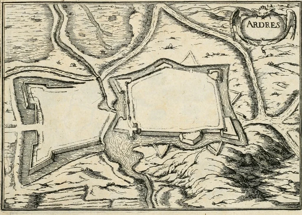 An illustration from Premiere[-seconde] partie, Les plans et profilz de toutes les principalles villes et lieux considerables de France : ensemble les cartes generalles de chascune prouince & les particulières de chasque gouuernement d'icelles, 1636, leaf 84