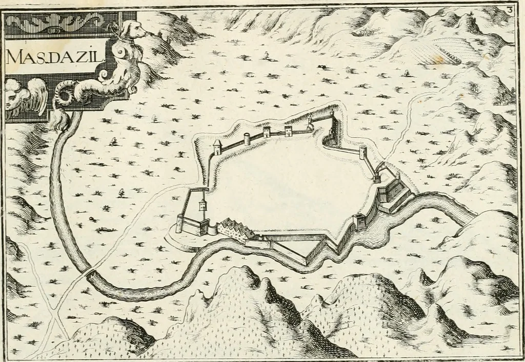 An illustration from Premiere[-seconde] partie, Les plans et profilz de toutes les principalles villes et lieux considerables de France : ensemble les cartes generalles de chascune prouince & les particulières de chasque gouuernement d'icelles, 1636, leaf 840