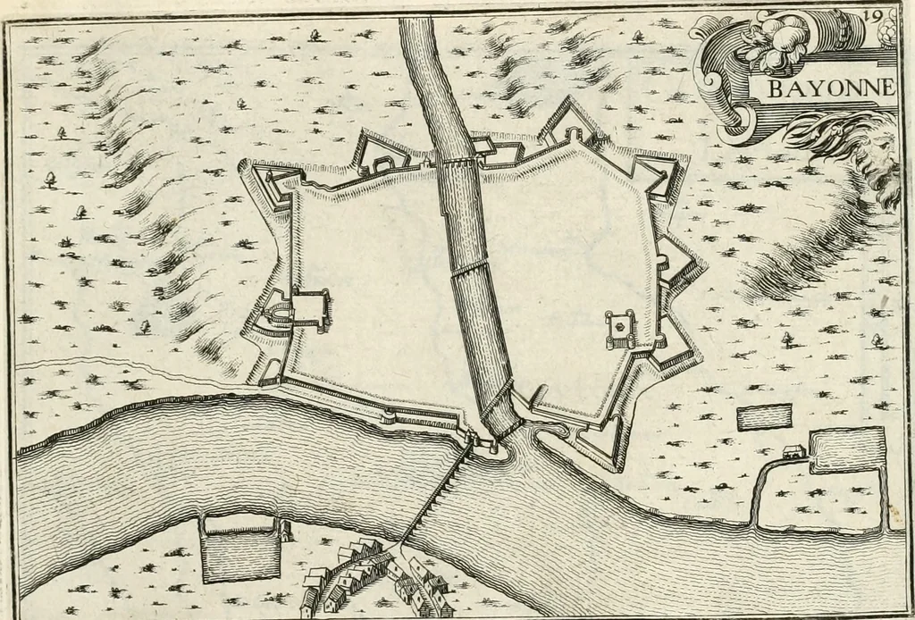 An illustration from Premiere[-seconde] partie, Les plans et profilz de toutes les principalles villes et lieux considerables de France : ensemble les cartes generalles de chascune prouince & les particulières de chasque gouuernement d'icelles, 1636, leaf 886