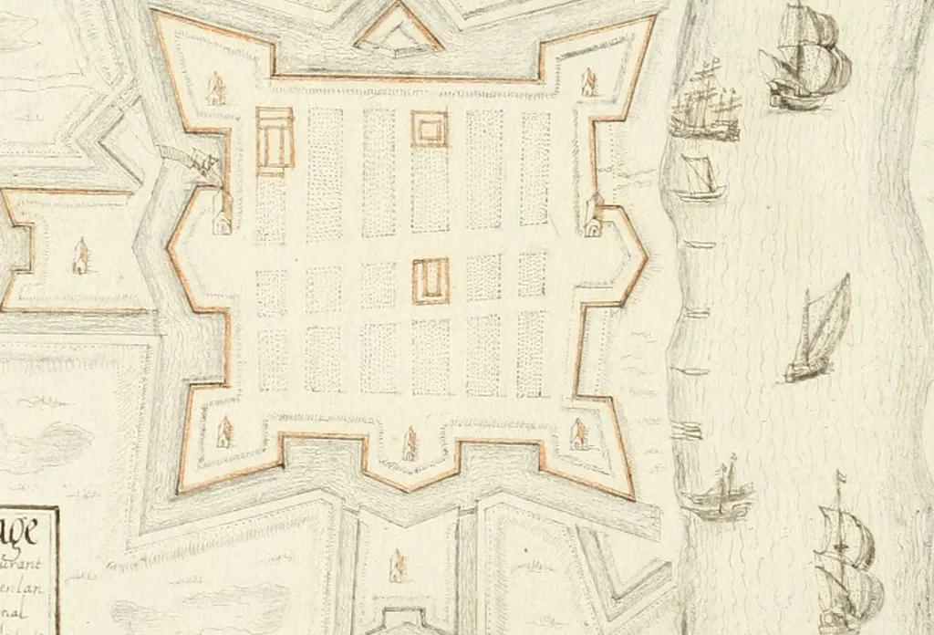 An illustration from Premiere[-seconde] partie, Les plans et profilz de toutes les principalles villes et lieux considerables de France : ensemble les cartes generalles de chascune prouince & les particulières de chasque gouuernement d'icelles, 1636, leaf 925