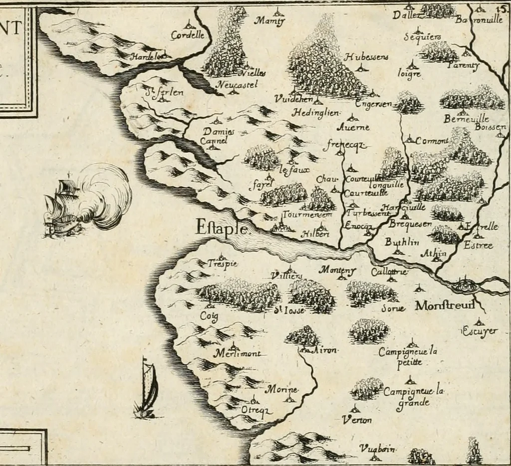 An illustration from Premiere[-seconde] partie, Les plans et profilz de toutes les principalles villes et lieux considerables de France : ensemble les cartes generalles de chascune prouince & les particulières de chasque gouuernement d'icelles, 1636, leaf 94