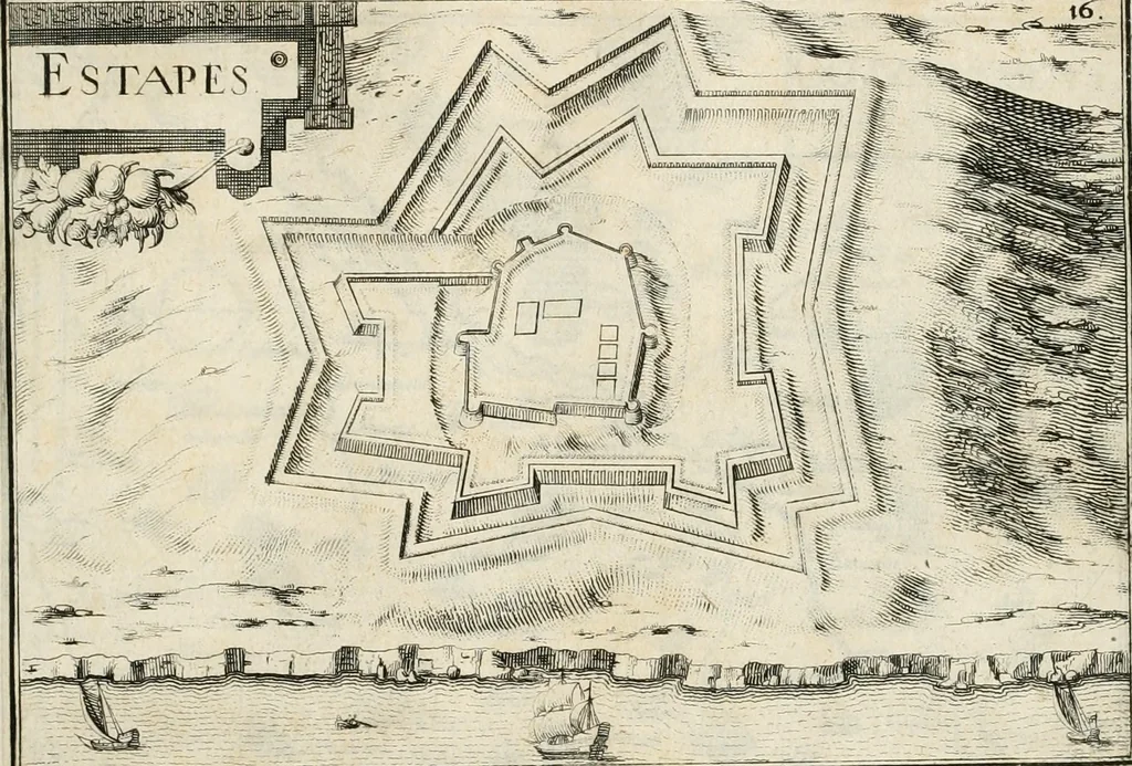 An illustration from Premiere[-seconde] partie, Les plans et profilz de toutes les principalles villes et lieux considerables de France : ensemble les cartes generalles de chascune prouince & les particulières de chasque gouuernement d'icelles, 1636, leaf 96