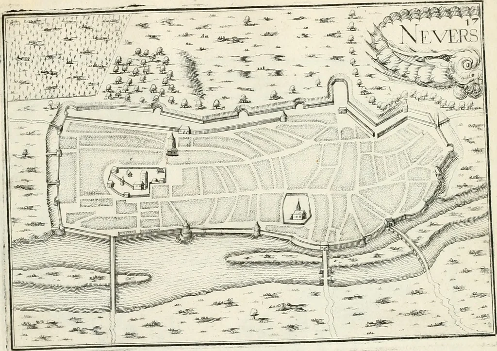 An illustration from Premiere[-seconde] partie, Les plans et profilz de toutes les principalles villes et lieux considerables de France : ensemble les cartes generalles de chascune prouince & les particulières de chasque gouuernement d'icelles, 1636, leaf 986
