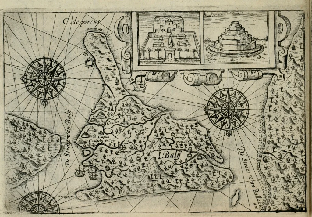 An illustration from Premier livre de l'histoire de la navigation aux Indes Orientales, par les hollandois, et des choses a eux advenues : ensemble les conditions, les meurs, & manieres de vivres des nations, par eux abordees : plus les monnoyes, espices, drogues, & marchandises, & le pris d'icelles : davantage les decouvremens & apparences, situations, & costes maritimes des contrees : avec le vray pourtrait au vif des habitans : le tout par plusieurs figures illustré : tres-recreatif a lire a tous navigans & amateurs des navigations lointaines, ez terres estrangeres, 1609, leaf 105