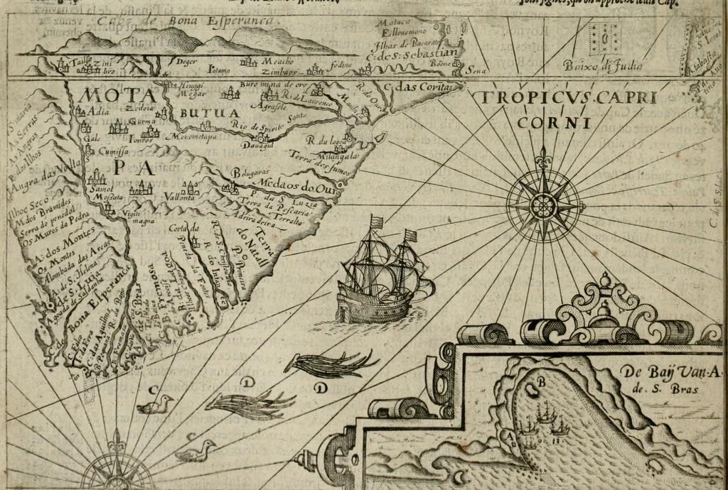 An illustration from Premier livre de l'histoire de la navigation aux Indes Orientales, par les hollandois, et des choses a eux advenues : ensemble les conditions, les meurs, & manieres de vivres des nations, par eux abordees : plus les monnoyes, espices, drogues, & marchandises, & le pris d'icelles : davantage les decouvremens & apparences, situations, & costes maritimes des contrees : avec le vray pourtrait au vif des habitans : le tout par plusieurs figures illustré : tres-recreatif a lire a tous navigans & amateurs des navigations lointaines, ez terres estrangeres, 1609, leaf 11