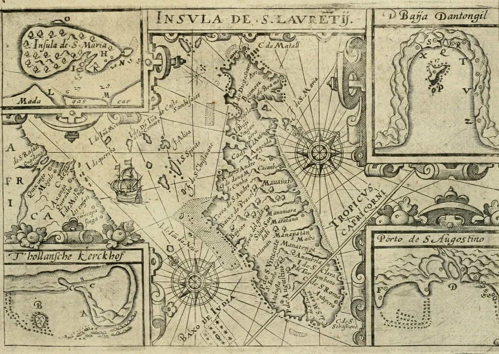An illustration from Premier livre de l'histoire de la navigation aux Indes Orientales, par les hollandois, et des choses a eux advenues : ensemble les conditions, les meurs, & manieres de vivres des nations, par eux abordees : plus les monnoyes, espices, drogues, & marchandises, & le pris d'icelles : davantage les decouvremens & apparences, situations, & costes maritimes des contrees : avec le vray pourtrait au vif des habitans : le tout par plusieurs figures illustré : tres-recreatif a lire a tous navigans & amateurs des navigations lointaines, ez terres estrangeres, 1609, leaf 16