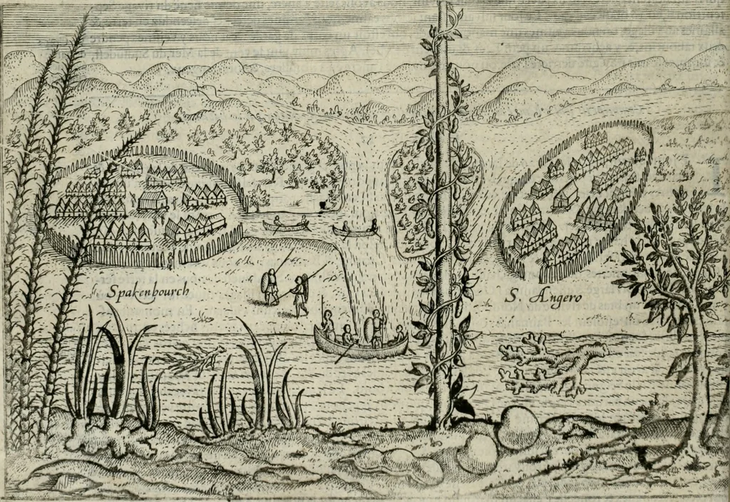 An illustration from Premier livre de l'histoire de la navigation aux Indes Orientales, par les hollandois, et des choses a eux advenues : ensemble les conditions, les meurs, & manieres de vivres des nations, par eux abordees : plus les monnoyes, espices, drogues, & marchandises, & le pris d'icelles : davantage les decouvremens & apparences, situations, & costes maritimes des contrees : avec le vray pourtrait au vif des habitans : le tout par plusieurs figures illustré : tres-recreatif a lire a tous navigans & amateurs des navigations lointaines, ez terres estrangeres, 1609, leaf 29
