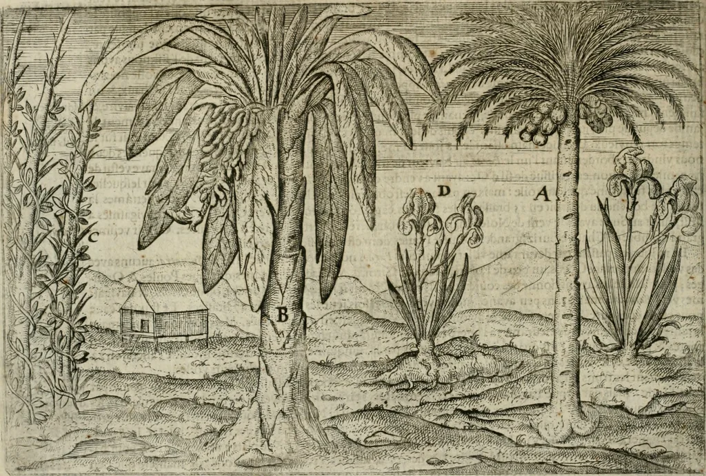 An illustration from Premier livre de l'histoire de la navigation aux Indes Orientales, par les hollandois, et des choses a eux advenues : ensemble les conditions, les meurs, & manieres de vivres des nations, par eux abordees : plus les monnoyes, espices, drogues, & marchandises, & le pris d'icelles : davantage les decouvremens & apparences, situations, & costes maritimes des contrees : avec le vray pourtrait au vif des habitans : le tout par plusieurs figures illustré : tres-recreatif a lire a tous navigans & amateurs des navigations lointaines, ez terres estrangeres, 1609, leaf 43