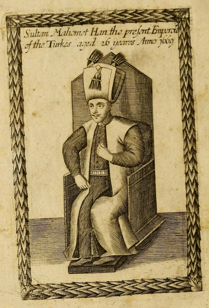An illustration from The present state of the Ottoman Empire. Containing the maxims of the Turkish politie, the most material points of the Mahometan religion, their sects and heresies, their convents and religious votaries, their military discipline, with an exact computation of their forces both by land and sea. Illustrated with divers pieces of sculpture, representing the variety of habits amongst the Turks. In three books, 1670, leaf 4