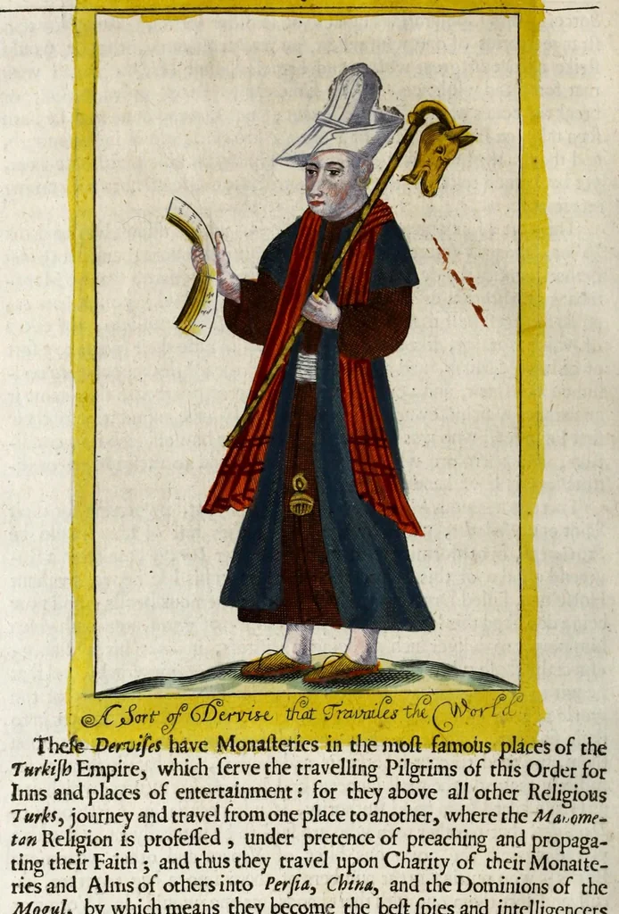 An illustration from The present state of the Ottoman Empire : containing the maxims of the Turkish politie, the most material points of the Mahometan religion, their sects and heresies, their convents and religious votaries : their military discipline, with an exact computation of their forces both by land and sea : iIllustrated with divers pieces of sculpture, representing the variety of habits amongst the Turks : in three books, 1668, leaf 162