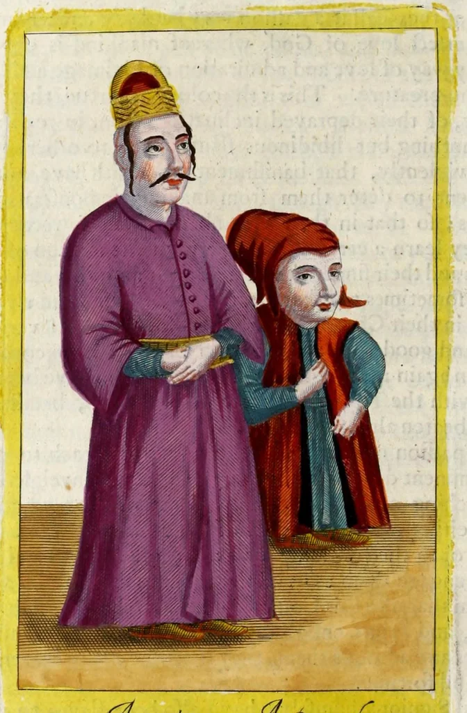 An illustration from The present state of the Ottoman Empire : containing the maxims of the Turkish politie, the most material points of the Mahometan religion, their sects and heresies, their convents and religious votaries : their military discipline, with an exact computation of their forces both by land and sea : iIllustrated with divers pieces of sculpture, representing the variety of habits amongst the Turks : in three books, 1668, leaf 54