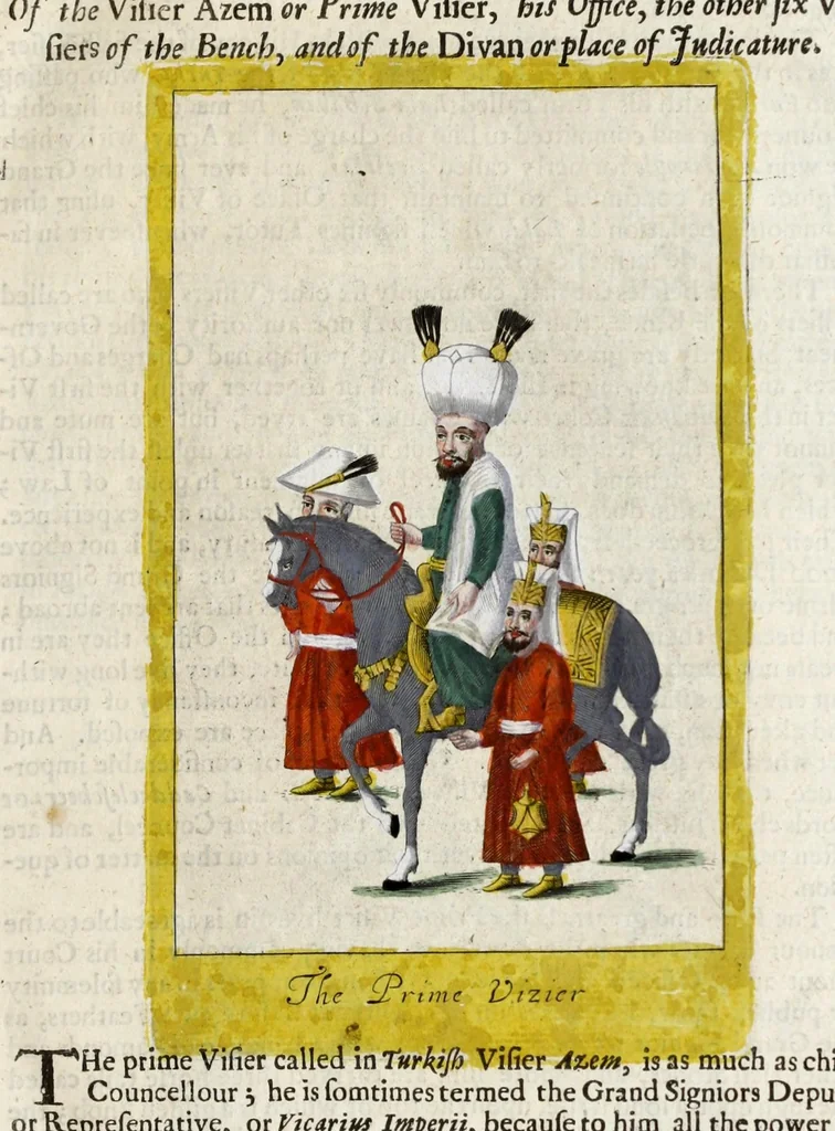 An illustration from The present state of the Ottoman Empire : containing the maxims of the Turkish politie, the most material points of the Mahometan religion, their sects and heresies, their convents and religious votaries : their military discipline, with an exact computation of their forces both by land and sea : iIllustrated with divers pieces of sculpture, representing the variety of habits amongst the Turks : in three books, 1668, leaf 65