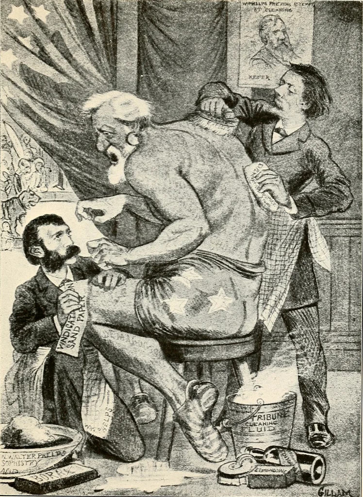 An illustration from Presidential nominations and elections : a history of American conventions, national campaigns, inaugurations and campaign caricature, 1916, leaf 102