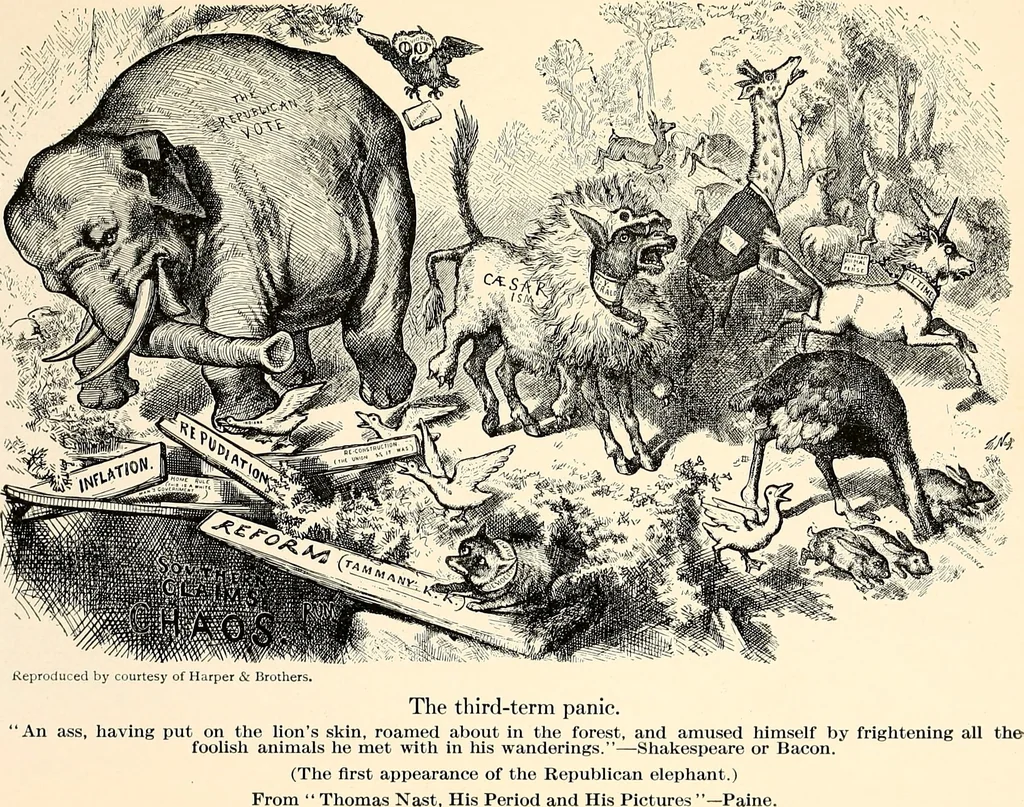 An illustration from Presidential nominations and elections : a history of American conventions, national campaigns, inaugurations and campaign caricature, 1916, leaf 274
