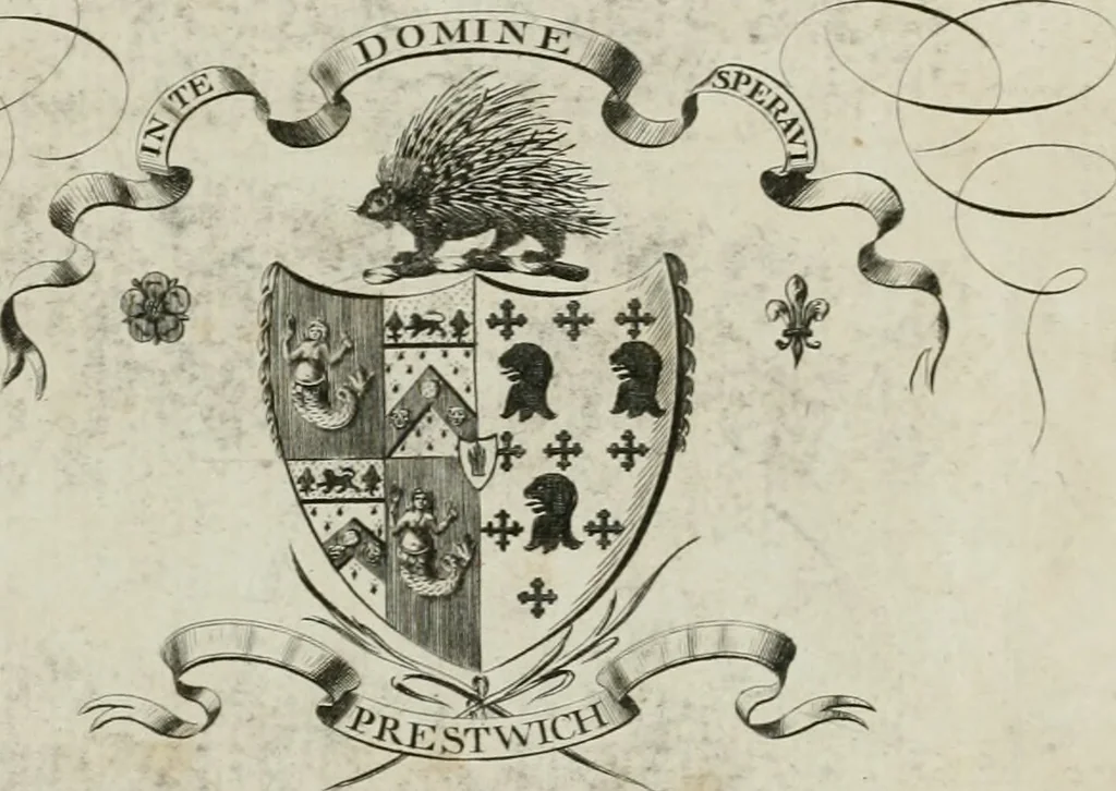An illustration from Prestwich's Respublica, or, A display of the honors, ceremonies & ensigns of the Common-wealth under the protectorship of Oliver Cromwell : together with the names, armorial bearings, flags & pennons of the different commanders of the English, Scotch, Irish Americans and French : and an alphabetical roll of the names and armorial bearings of upwards of three hundred families of the present nobility & gentry of England, Scotland, Ireland, etc., etc, 1787, leaf 6