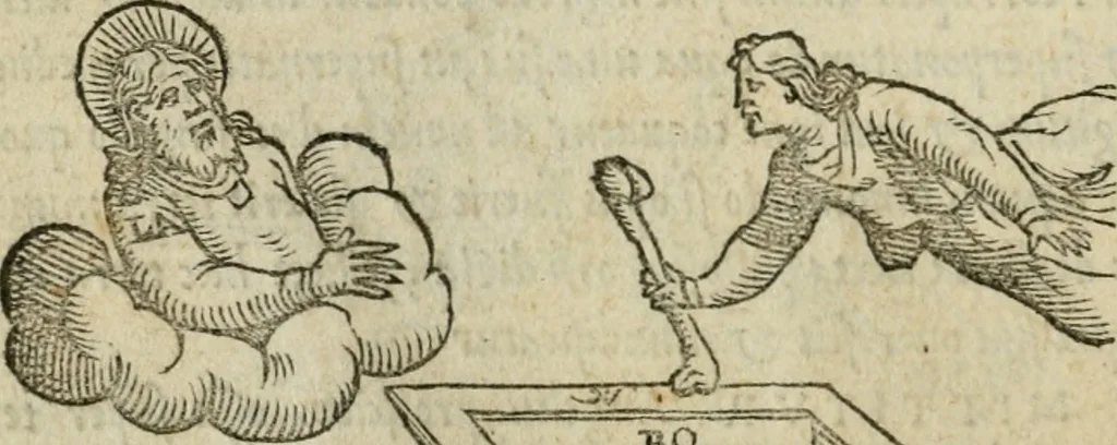 An illustration from Pretiosa margarita novella : de thesavro, ac pretiosissimo philosophorvm lapide : artis huius divinae typus & methodus : collectanea ex Arnaldo, Rhaymundo, Rhasi, Alberto, & Michaele Scoto, 1546, leaf 43