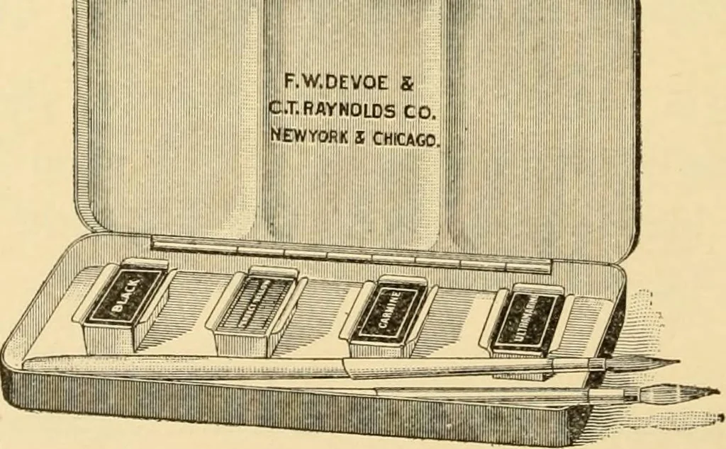 An illustration from Priced catalogue of artists' materials : supplies for oil painting, water color painting, china painting ... and drawing materials for architects and engineers, manual training schools and colleges., 1914, leaf 111