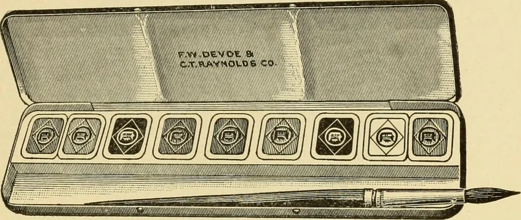 An illustration from Priced catalogue of artists' materials : supplies for oil painting, water color painting, china painting ... and drawing materials for architects and engineers, manual training schools and colleges., 1914, leaf 114
