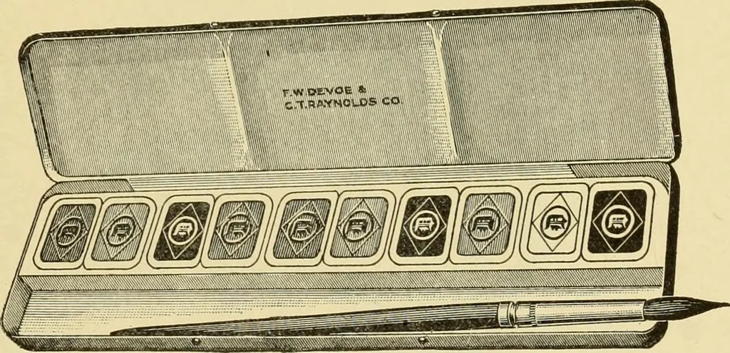 An illustration from Priced catalogue of artists' materials : supplies for oil painting, water color painting, china painting ... and drawing materials for architects and engineers, manual training schools and colleges., 1914, leaf 114