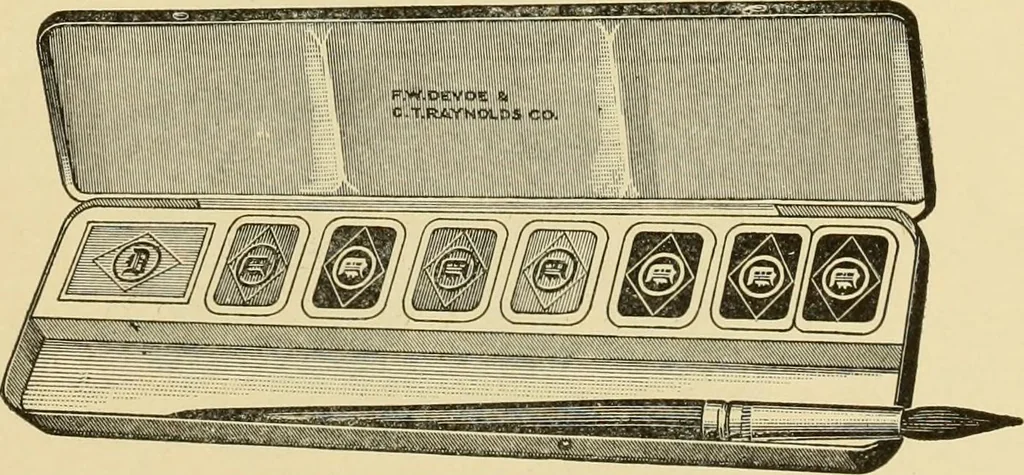 An illustration from Priced catalogue of artists' materials : supplies for oil painting, water color painting, china painting ... and drawing materials for architects and engineers, manual training schools and colleges., 1914, leaf 114