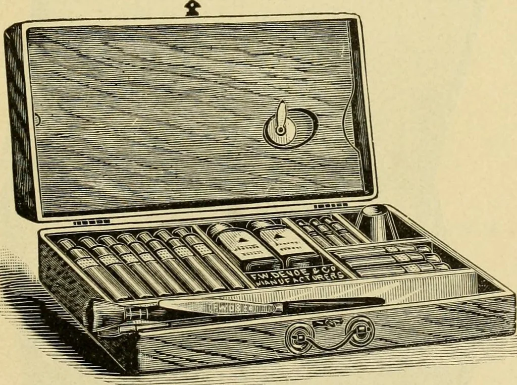 An illustration from Priced catalogue of artists' materials : supplies for oil painting, water color painting, china painting ... and drawing materials for architects and engineers, manual training schools and colleges., 1914, leaf 54