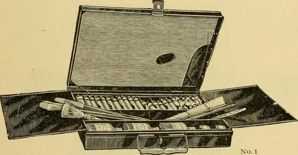 An illustration from Priced catalogue of artists' materials : supplies for oil painting, water color painting, china painting ... and drawing materials for architects and engineers, manual training schools and colleges., 1914, leaf 60