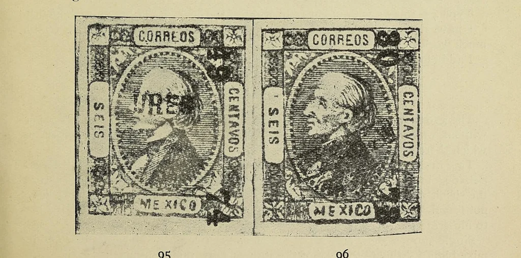 An illustration from Priced catalogue of the 1856 to 1872 issues of Mexico, 1917, leaf 73