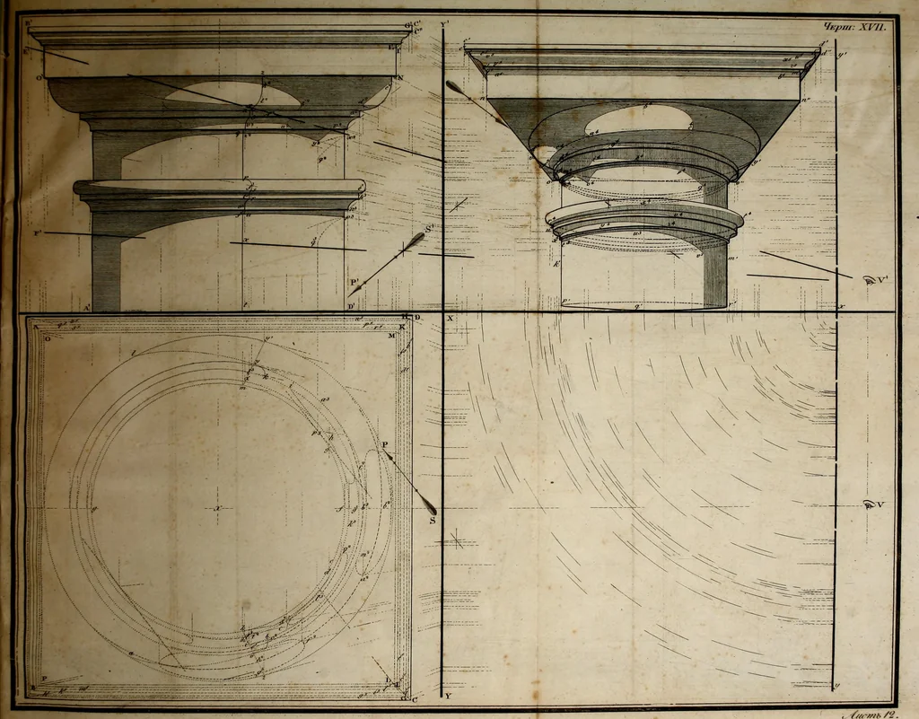 An illustration from Prilozhenie nachertatelnoi geometrii k risovaniiu : teoriia tienei, lineinaia perspektiva, opticheskiia izobrazheniia, 1830, leaf 194