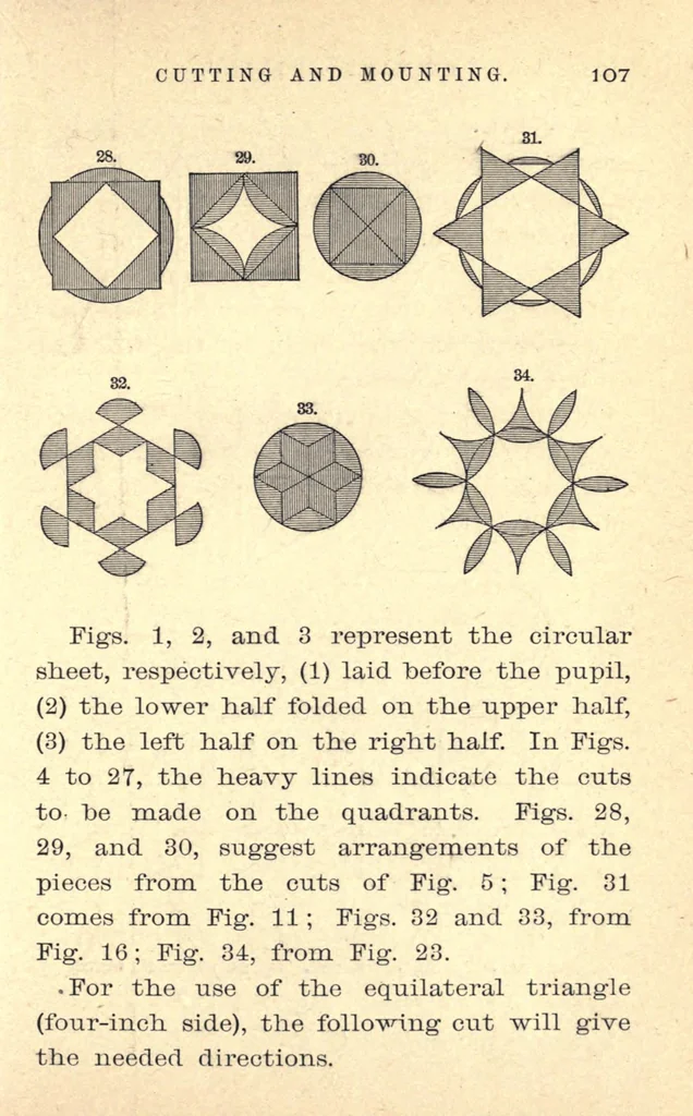 An illustration from Primary methods; a complete and methodical presentation of the use of kindergarten material in the work of the primary school, unfolding a systematic course of manual training in connection with arithmetic, geometry, drawing, and other school studies, 1887, leaf 121