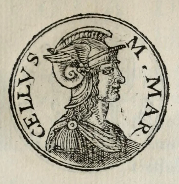 An illustration from Prima[-seconda] parte del Prontvario de le medaglie de piv illvstri & fulgenti huomini & donne : dal principio del mondo insino al presente tempo, con le lor vite in compendio raccolte, 1553, leaf 183