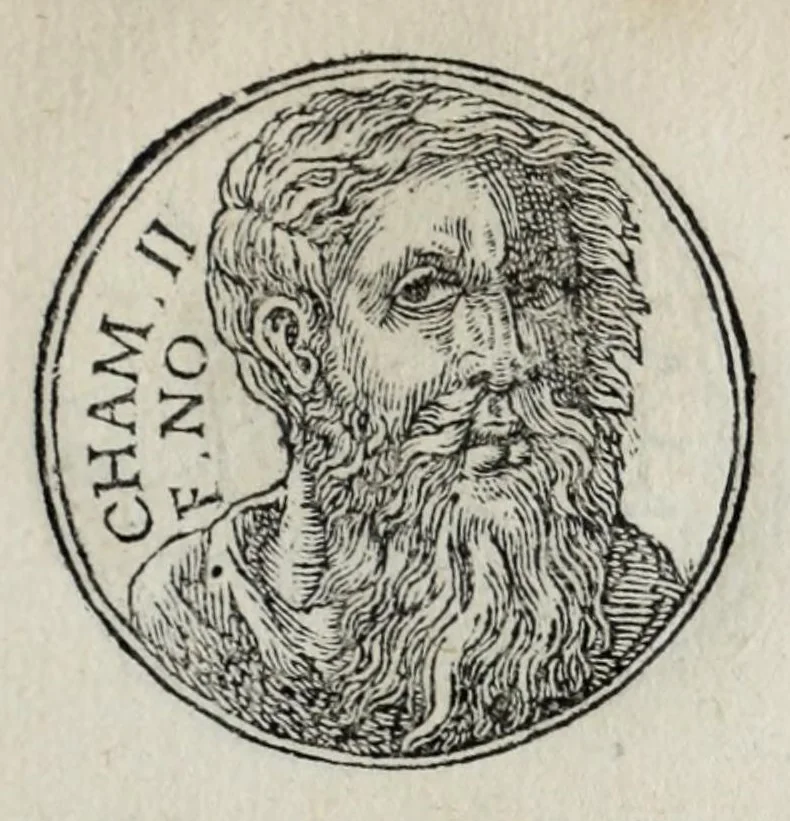 An illustration from Prima[-seconda] parte del Prontvario de le medaglie de piv illvstri & fulgenti huomini & donne : dal principio del mondo insino al presente tempo, con le lor vite in compendio raccolte, 1553, leaf 19