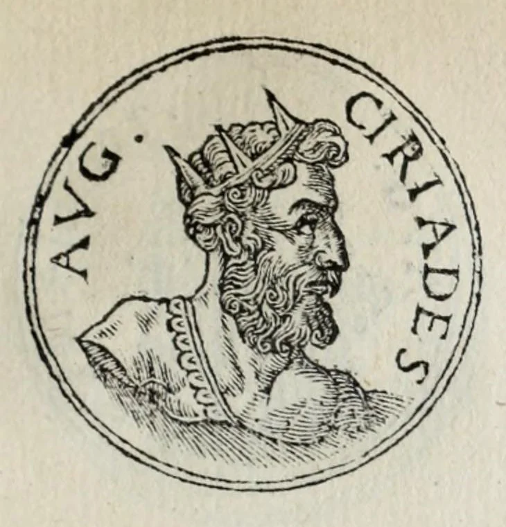 An illustration from Prima[-seconda] parte del Prontvario de le medaglie de piv illvstri & fulgenti huomini & donne : dal principio del mondo insino al presente tempo, con le lor vite in compendio raccolte, 1553, leaf 247