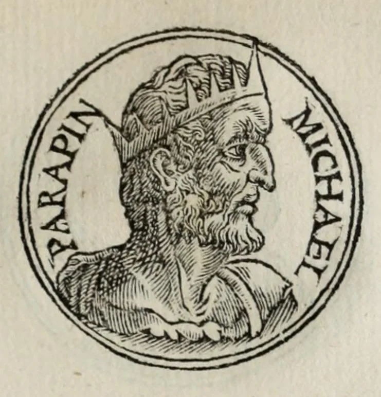 An illustration from Prima[-seconda] parte del Prontvario de le medaglie de piv illvstri & fulgenti huomini & donne : dal principio del mondo insino al presente tempo, con le lor vite in compendio raccolte, 1553, leaf 347